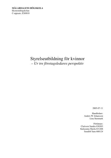 Styrelseutbildning för kvinnor - Ekonomihögskolan - Mälardalens ...