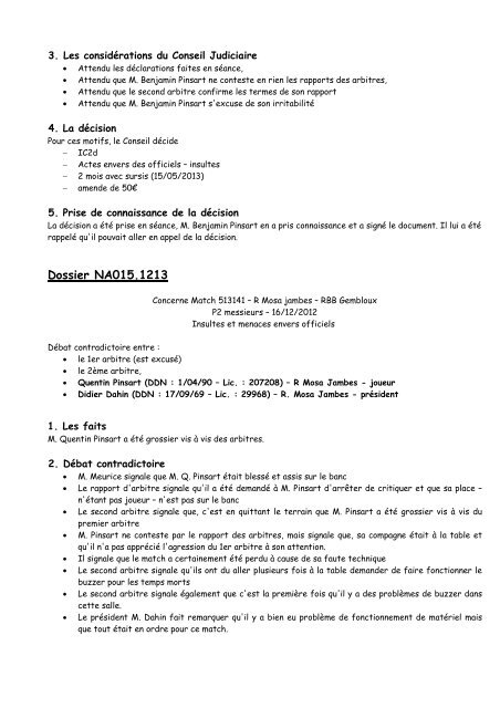 Rapport du 14 janvier 2013 - AWBB