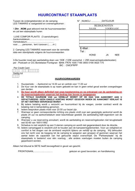 HUURCONTRACT STAANPLAATS  Les Tamaris