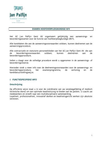 EXAMEN HOOFDVERPLEEGKUNDIGE M/V Het AZ Jan Palfijn Gent ...