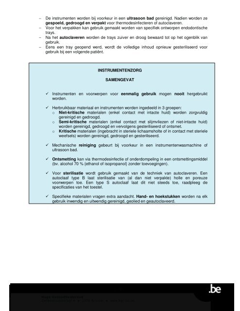 Hygiëneprotocol / Hoofdstuk 6: Instrumentenzorg - Denta