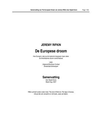 JEREMY RIFKIN De Europese droom - Rijnland weblog