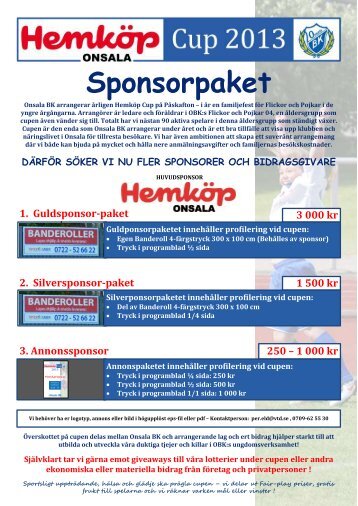 Sponsorpaket Hemköp Cup 2013 - Onsala BK