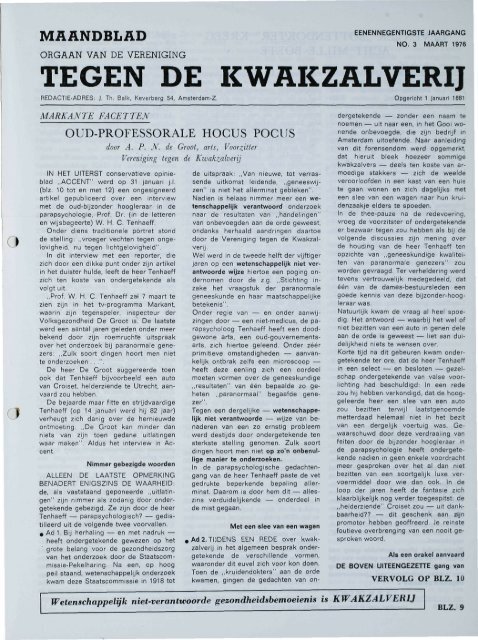 maandblad - Vereniging tegen de Kwakzalverij