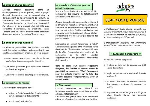 Plaquette Accueil Temporaire - EEAP COSTEROUSSE – ADAGES