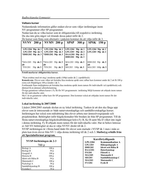 Rudbeckianska Gymnasiet Det individuella valet omfattar totalt 300 ...