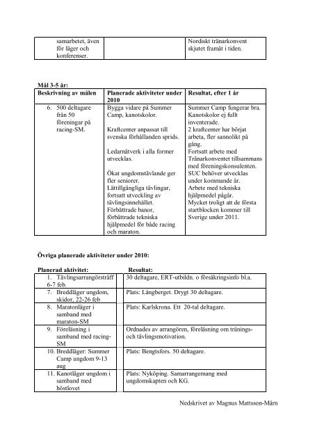 Verksamhetsberättelse 2010 - Svenska Kanotförbundet