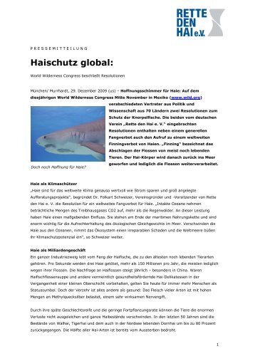Haischutz global! 9. Weltkongress beschließt ... - Rette den Hai
