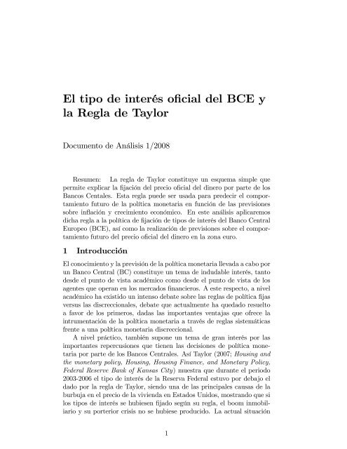 El tipo de interés oficial del BCE y la Regla de Taylor - Economía ...