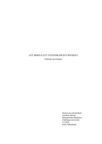 ATT SKRIVA ETT VETENSKAPLIGT REFERAT - Oulu