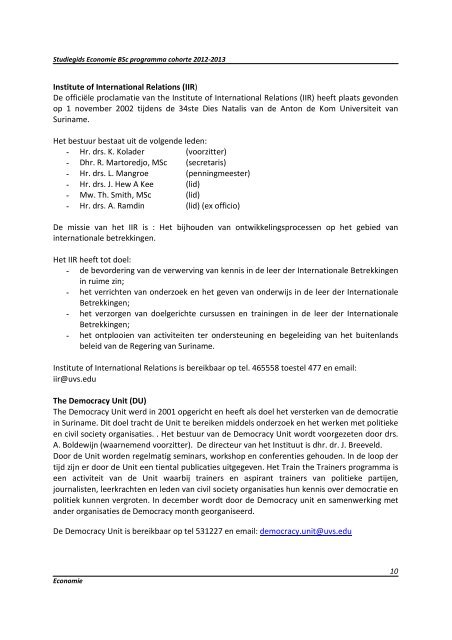 Studiegids Economie - Anton de Kom University of Suriname