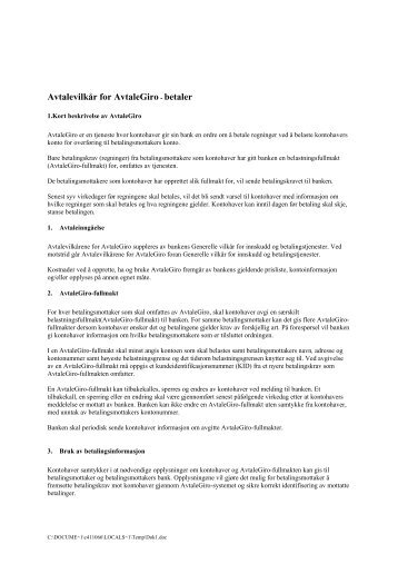 Avtalevilkår for AvtaleGiro - betaler - Fana Sparebank