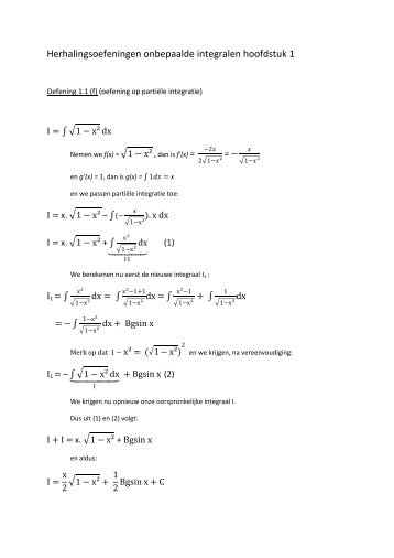 Herhalingsoefeningen onbepaalde integralen hoofdstuk 1