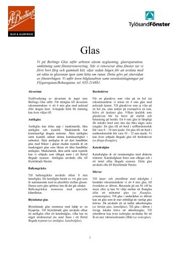 Informationsblad Glas - Berlings Glas AB