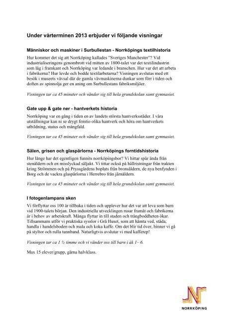 Stadsmuseets skolprogram våren 2013.pdf - Norrköpings kommun