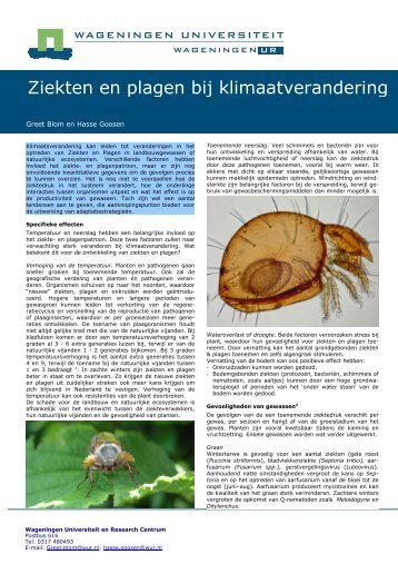 Poster Ziekten en plagen bij klimaatverandering - Biodiversiteit in ...