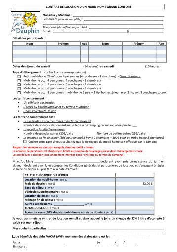 CONTRAT DE LOCATION D'UN MOBIL-HOME ... - Le Dauphin