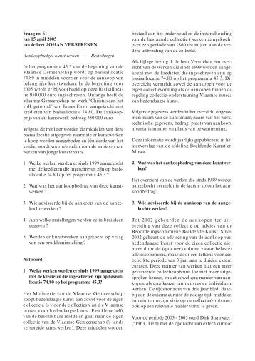 Vraag nr. 61 van 15 april 2005 van de heer JOHAN VERSTREKEN ...