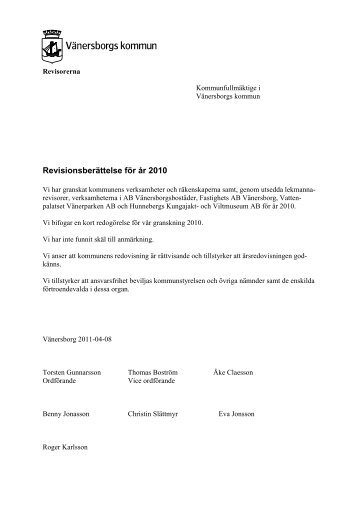 Revisionsberättelse 2010 med redogörelse.pdf - Vänersborgs ...