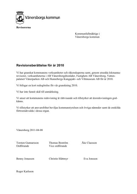 Revisionsberättelse 2010 med redogörelse.pdf - Vänersborgs ...