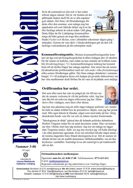 Nummer 5-06 Ordföranden har ordet. - Lärarnas Riksförbund