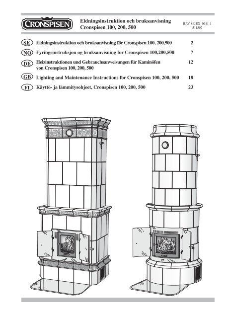 Eldningsinstruktion och bruksanvisning Cronspisen 100, 200, 500 ...