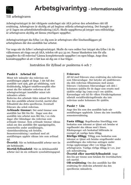 Arbetsgivarintyg Informationssida Aea