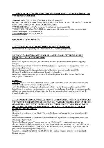 Verslag OCMW-raad 12 december 2012 - Gemeente Kruishoutem