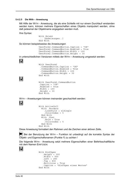 VBA – Programmierung mit Excel Grundlagen