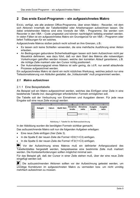 VBA – Programmierung mit Excel Grundlagen