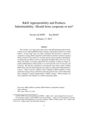 R&D Appropriability and Products Substitutability: Should firms ...
