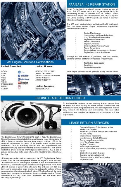 JES LLC Brochure 2013 - Jet Engine Solutions