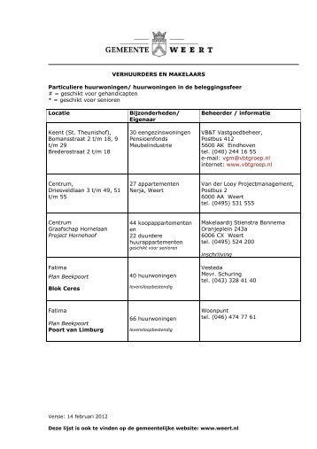 Lijst verhuurders en makelaars - Gemeente Weert