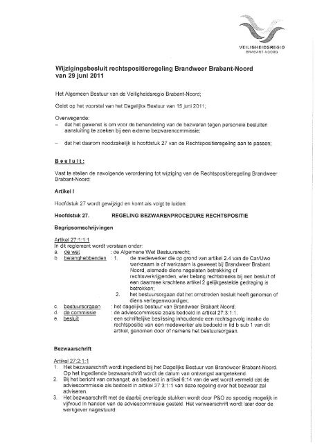 Wijzigingsbesluit rechtspositieregeling Brandweer Brabant-Noord