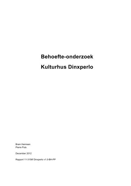 Rapportage Behoefteonderzoek - Kulturhus Dinxperlo