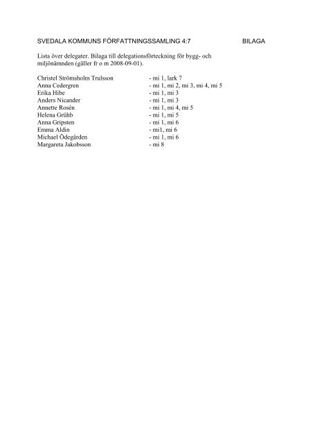 Delegationsförteckning för kommunstyrelsen - Svedala kommun