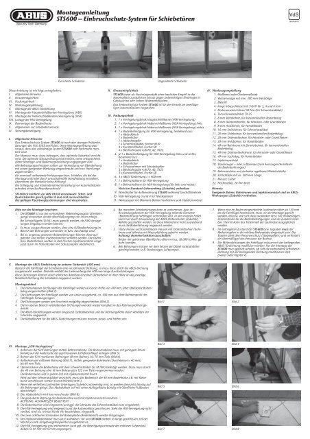 Montageanleitung Sts600 Deutsch Pdf Abus Sts 600