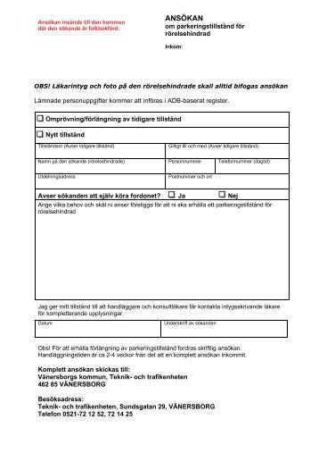 Ansökan om parkeringstillstånd för rörelsehindrade - Vänersborgs ...