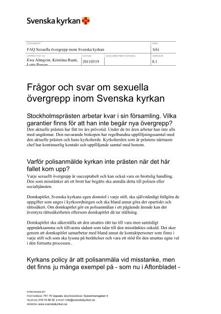 Frågor och svar om sexuella övergrepp inom ... - Stockholms stift
