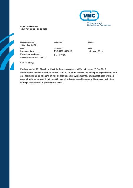 Implementatie Raamovereenkomst Verpakkingen 2013 - 2022