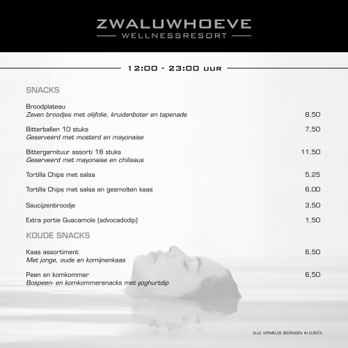 Voorhuys menukaart - Zwaluwhoeve