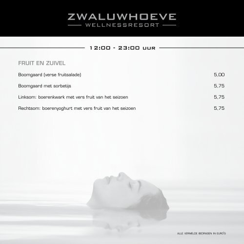 Voorhuys menukaart - Zwaluwhoeve