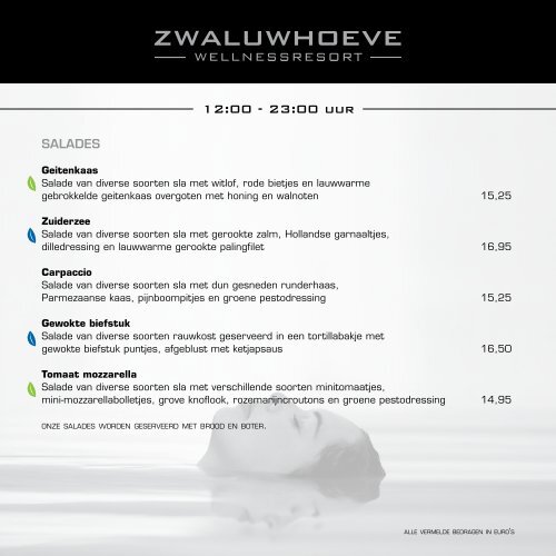 Voorhuys menukaart - Zwaluwhoeve