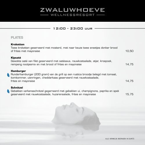 Voorhuys menukaart - Zwaluwhoeve