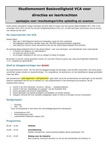 Studiemoment Basisveiligheid VCA voor directies en ... - BeSWIC