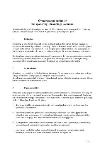 Övergripande riktlinjer för sponsring Jönköpings kommun