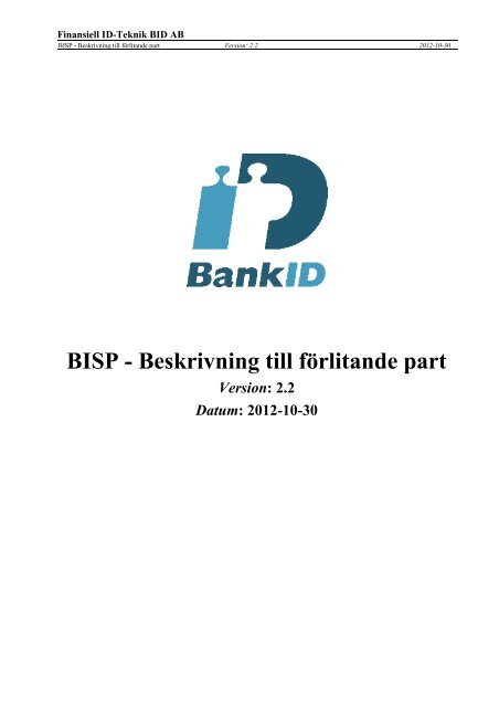 Bisp Beskrivning Till Forlitande Part V 2 2 Bankid E Legitimation