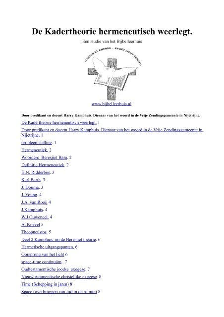 De Kadertheorie hermeneutisch weerlegt. - Bijbelleerhuis