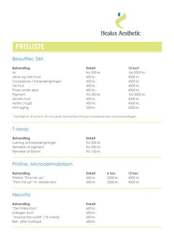 PRISLISTE - Healux Klinikken