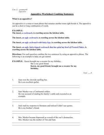 appositive worksheet Appositives are nouns that rename a